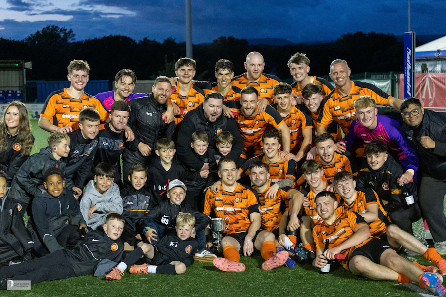 Pure Swansea win the Ardal Southern League Cup after a 5-2 victory over Caerphilly Athletic at the DragonBet Stadium in Bryntirion.